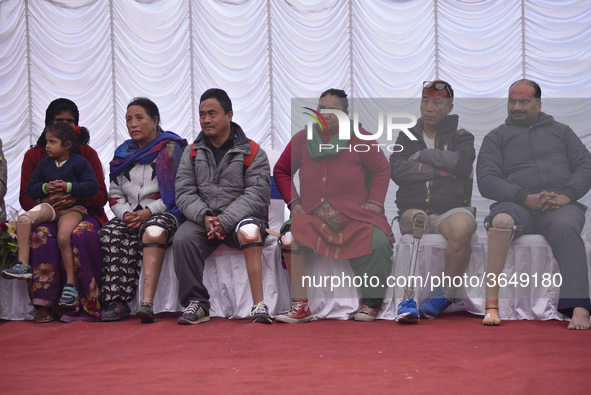 Nepalese people with their artificial Prosthetic legs fitted during Artificial limb fitment camp in Norvic International Hospital, Kathmandu...