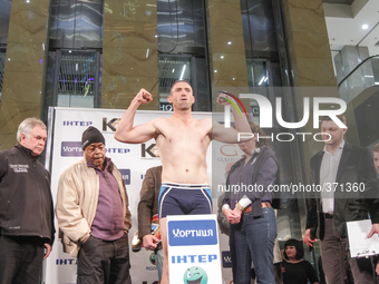 KIEV, UKRAINE - DECEMBER 12, 2014: Danie Venter - South Africa at the official weigh-in ahead the fight against World heavyweight boxing cha...