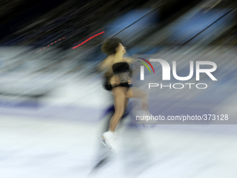 13 december-BARCELONA SPAIN: Meagan Dugamel and Eric Radford in the pairs free skating final in the ISU Grand Prix in Barcelona, held at the...