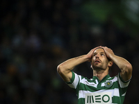 Sporting's midfielder Adrien Silva reacts during the Portuguese League  football match between Sporting CP and Moreirense FC at Jose Alvalad...