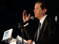 Leader of the Labour party Isaac Herzog speaks at the Labor Party conference in Tel Aviv on December 14, 2014. The Labor Party conference ap...