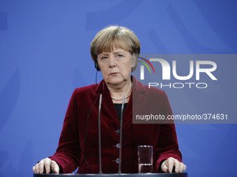 Boyko Borisov, Prime Minister of Bulgaria and the German Chancellor Angela Merkel, give a joint press conference after meeting at the German...