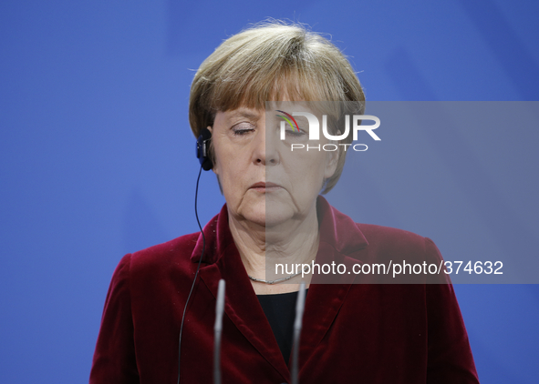 Boyko Borisov, Prime Minister of Bulgaria and the German Chancellor Angela Merkel, give a joint press conference after meeting at the German...
