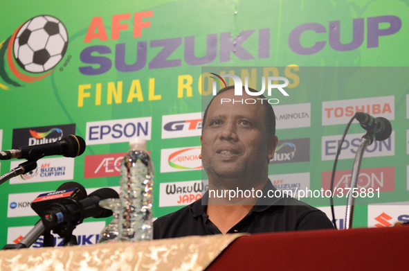 Malaysia coach Dollah Salleh attends a press conference of the AFF Suzuki Cup 2014 final round 1st leg Thailand vs Malaysia at Golden Tulip...