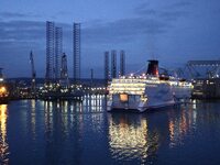 Gdynia, Poland 16th, Dec. 2014 Scenes at the Naval Shipyard in Gdynia. Stena Line ferry goes to Gdynia Ferry Terminal (