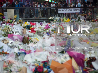 Sydney 17 December 2014 A sea of flowers at a makeshift memorial near the scene of a fatal siege in the heart of Sydney's financial district...