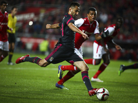 Benfica's forward Jonas shoots the ball during the Portuguese Cup football match between SL Benfica and SC Braga at Luz  Stadium in Lisbon o...