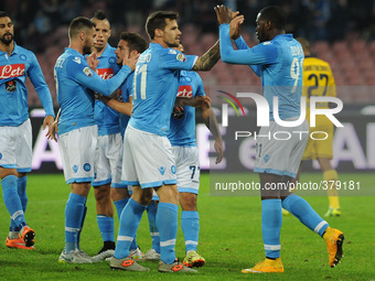 Duvan Zapata of SSC Napoli celebrates after scoring during the italian Serie A football match between SSC Napoli and Parma at San Paolo Stad...