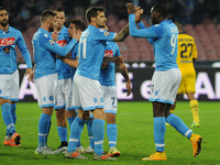 Duvan Zapata of SSC Napoli celebrates after scoring during the italian Serie A football match between SSC Napoli and Parma at San Paolo Stad...