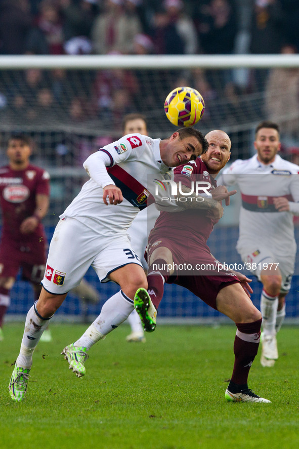 Genoa forward Alessandro Matri (32) fights for the ball against Torino midfielder Alexander Farnerud (8) during the Serie A football match n...