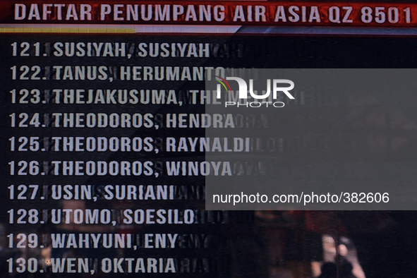 A picture showing the names of airline passenger airline Air Asia Malaysia lost QZ 8501 as shown in a television media in Medan, North Sumat...