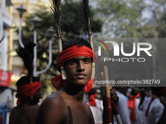 A traditional Bengal dancer during a NABC 2015 curtain raiser in Kolkata, India on 28th December 2014.
NABC or North American Bengali Confe...