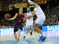 BARCELONA -december28- SPAIN : Marcelinho Huertas, Bourousis and Sergio Llull in the match between FC Barcelona and Real Madrid, forthe week...