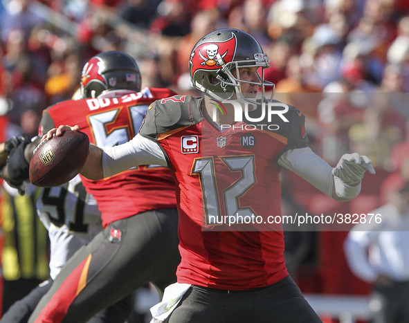 Tampa Bay Buccaneers quarterback Josh McCown (12) passes against New Orleans during the second quarter December 28 at Raymond James Stadium...