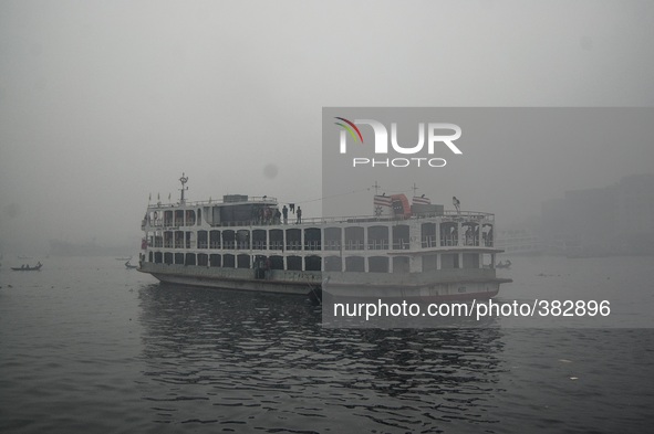 A ferry have started the journey from Sadarghat, Dhaka, Bangladesh on 29th September 2014. In the foggy days ferry journey is pretty risky.
