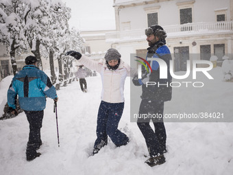 Snow falls on Locorotondo, in the southern region of Apulia, on the 31st of December, 2014. (