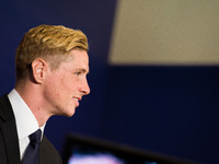 Atletico Madrid's new signing Spanish forward Fernando Torres during his official presentation at the Vicente Calderon stadium in Madrid on...