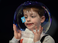 Harry Scott Horley (age 5), a grandson  of Dr Tony Scott, one of the founders of the Young Scientist & Technology Exhibtion, during the open...