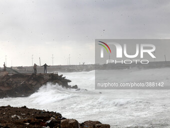 The port of Gaza hit the high waves as the waterfront and coastal Gaza during heavy storm, many countries in the Middle East are preparing f...