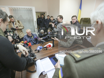 The Head of the General Staff of the Armed Forces of Ukraine Volodymyr Zamana talks to media before the court hearing on his pretrial restra...