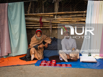 In support of the pilgrims two men opened a shop of bed sheets outside Estema Ground in Tongi, Dhaka,  Bangladesh. (