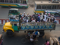 Pilgrims joining the 2nd largest assembly of Muslims traveling by truck in Dhaka, Bangladesh. (