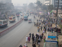 Pilgrims are coming to the at Estema Ground in Tongi, Dhaka, Bangladesh with their belongings.  (