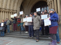 People gathering on January 10, 2015 on the steps of Manchester town hall to call for a referendum on a directly elected mayor Manchester. T...