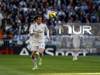 SPAIN, Madrid: Real Madrid's Welsh forward Gareth Bale during the Spanish League 2014/15 match between Real Madrid and Espanyol, at Santiago...