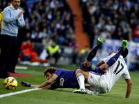 SPAIN, Madrid: Real Madrid's Spanish Defender Alvaro Arbeloa and Espanyol´s midfielder player José Alberto Cañas during the Spanish League 2...