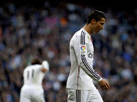 SPAIN, Madrid: Real Madrid's Portuguese forward Cristiano Ronaldo laments a missed opportunity during the Spanish League 2014/15 match betwe...