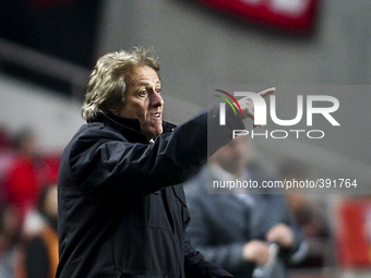 Benfica's coach Jorge Jesus gestures during the Portuguese League football match between SL Benfica and Vitoria SC at Luz Stadium in Lisbon...