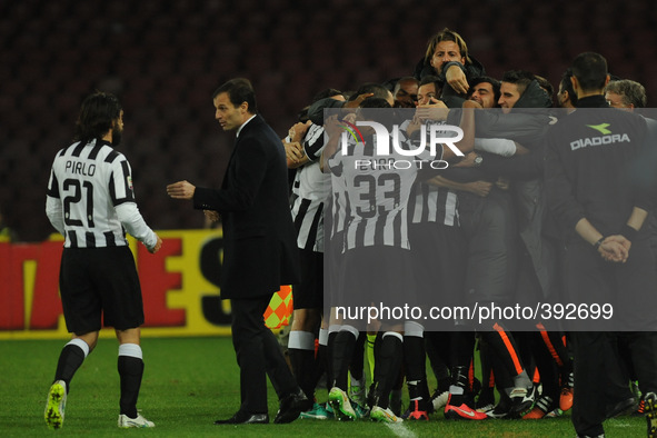Pogba Juventus celebrates after scoring during the italian Serie A football match between SSC Napoli and FC Juventus at San Paolo Stadium on...