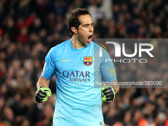 BARCELONA - january 11- SPAIN: Claudio Bravo celebration in the match between FC Barcelona and Atletico Madrid, for the week 18 of the spani...