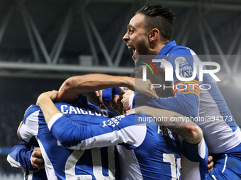 BARCELONA - january 13- SPAIN:Zergio Garcia and Espanyol players celebration in the match between RCD Espanyol and Valencia, corresponding t...
