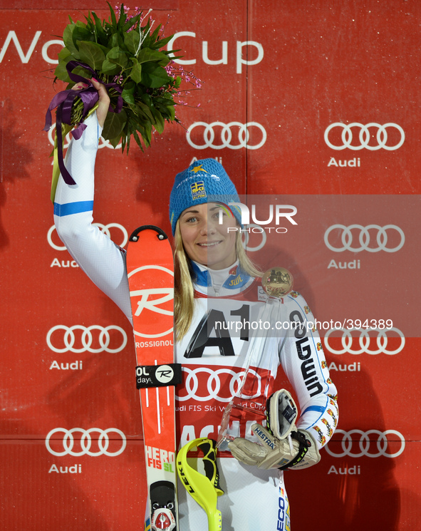 Frida Hansdotter from Sweden wins the 6th Ladies' slalom, at Audi FIS Ski World Cup 2014/15, in Flachau. Flachau, Austria. January 13, 2015....