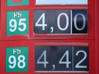 Gdansk, Poland 14th, Jan. 2015 Auchan petrol station in Gdansk sells unleaded petrol for 4 zlotys (0.93 Euro ) per liter. Petrol price in Po...