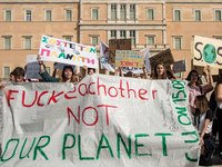Students demonstrate against climatechange in front of the Greek parliament in  Athens, Greece, on 8 March 2019. The march was organized in...