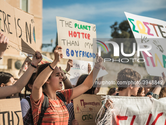 Students demonstrate against climatechange in front of the Greek parliament in Athens Greece, on 8 March 2019. The march was organized in co...