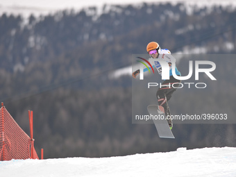 Jussi Taka from FInland, during a Men's Snowboardcross Qualification round, at FIS Snowboard World Championship 2015, in Kreischberg. Kreisc...