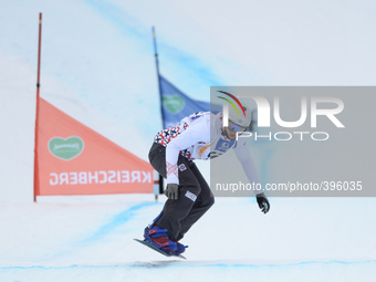 Michal Hanko from Czech Republic, during a Men's Snowboardcross Qualification round, at FIS Snowboard World Championship 2015, in Kreischber...