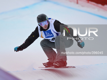 Rok Rogelf from Slovakia, during a Men's Snowboardcross Qualification round, at FIS Snowboard World Championship 2015, in Kreischberg. Kreis...