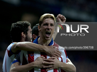 SPAIN, Madrid:Atletico de Madrid's Spanish forward Fernando Torres   Celebrates a goal during the Spanish Kings´cup 2014/15 match between Re...