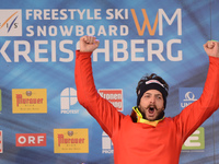 Luca Matteotti from Italy celebrates  after winning a Gold in Men' Snowboard at FIS Snowboard World Championship 2015 in Kreischberg, Austri...