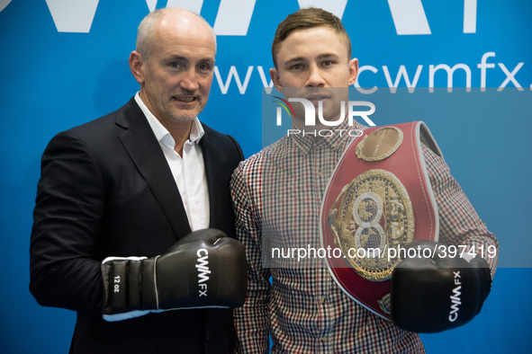 Former world featherweight champion Barry McGuigan (L) and Super bantamweight Champion Carl Frampton visit the CWM FX London Boat Show, ExCe...