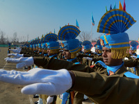 SRINAGAR, INDIAN ADMINISTERED KASHMIR, INDIA - JANUARY 16: The recruits of Indian Central Reserve Police Force Constables (CRPF) stand in fo...