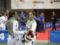 Gdansk, Poland 17th, Jan. 2015 Artus Court 2015 fencing cup in Gdansk. Gaele Gebet (FRA) fights against Beatrice Monaco from Italy. (