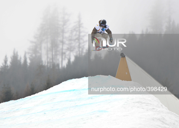 An athlete during Snowboard Slopestyle training, ahead of Monday, 19 January Qualification Round, at  the FIS Freestyle Ski World Championsh...