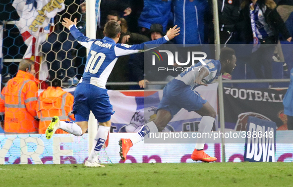 BARCELONA - january 17- SPAIN: Felipe Caicedo and Abraham celebration in the match between RCD Espanyol and RC Celta, corresponding to the w...