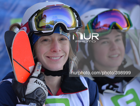 (L-R) Hannah Kearney and Britteny Cox, take a Silver and Bronze medal, in Ladies' Moguls Final, at FIS Freestyle World Championship in Kreis...